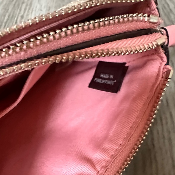 Coach Wristlet Wallet Double Zip Coated Canvas Light Khaki/Blush Bubblegum - Picture 10 of 14